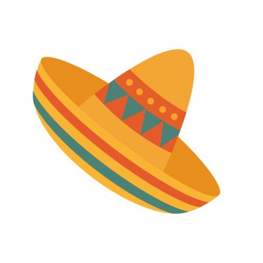 Parlak renkli Meksikalı sombrero geleneksel çizgili ve üçgen desenli. Meksika temalı kültürel, tatil ve festival tasarım projeleri için idealdir..