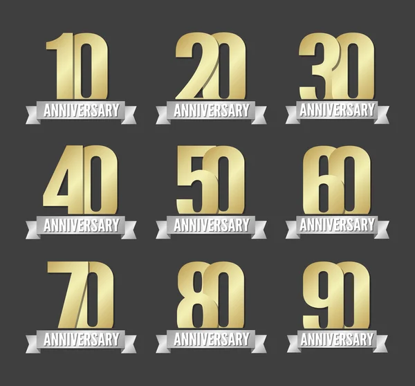 Ensemble vectoriel de signes d'or anniversaire — Image vectorielle