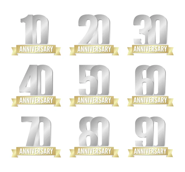 Vector set of anniversary silver signs — Stock Vector