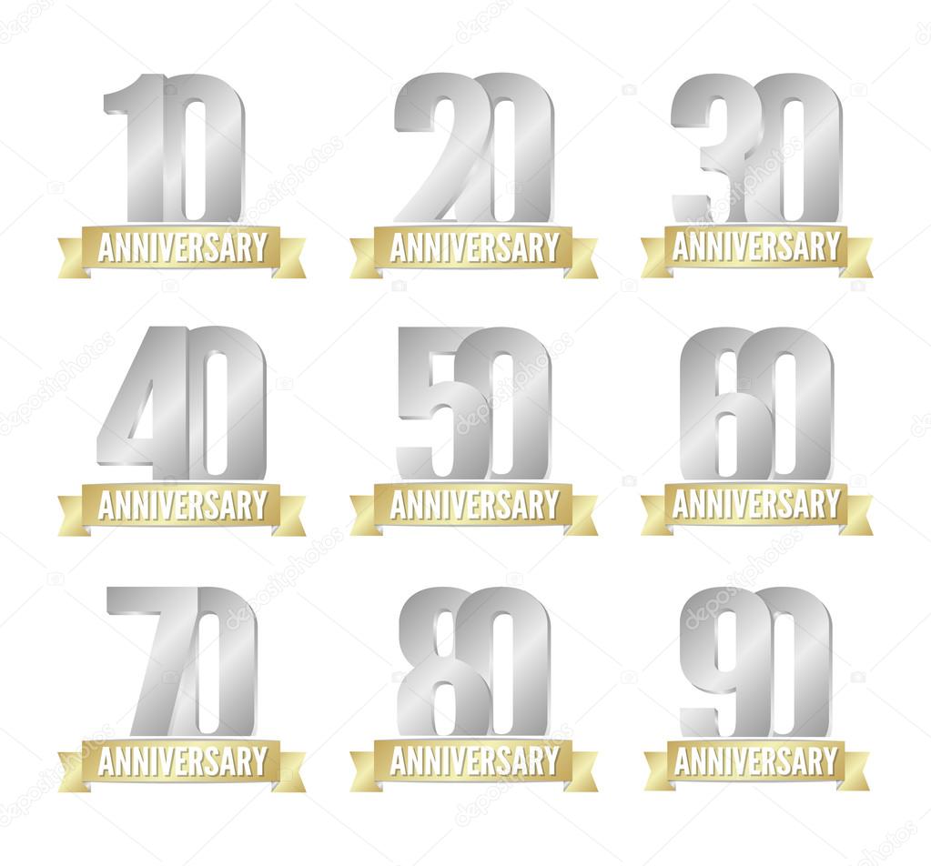 Vector set of anniversary silver signs