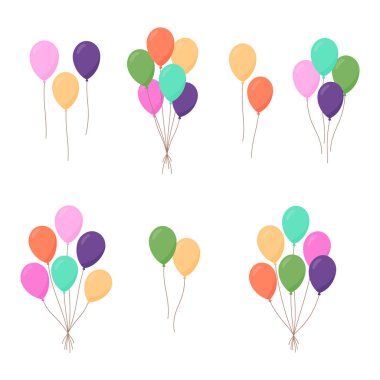 Parlak renklerde helyum balonları. Doğum günü grafikleri, çocuk dekorasyonları, festival temaları için ideal.