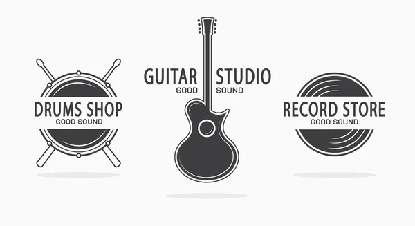 Conjunto de logotipos de instrumentos musicales vintage. Elementos de diseño vectorial para tienda de música, tienda de guitarra — Archivo Imágenes Vectoriales