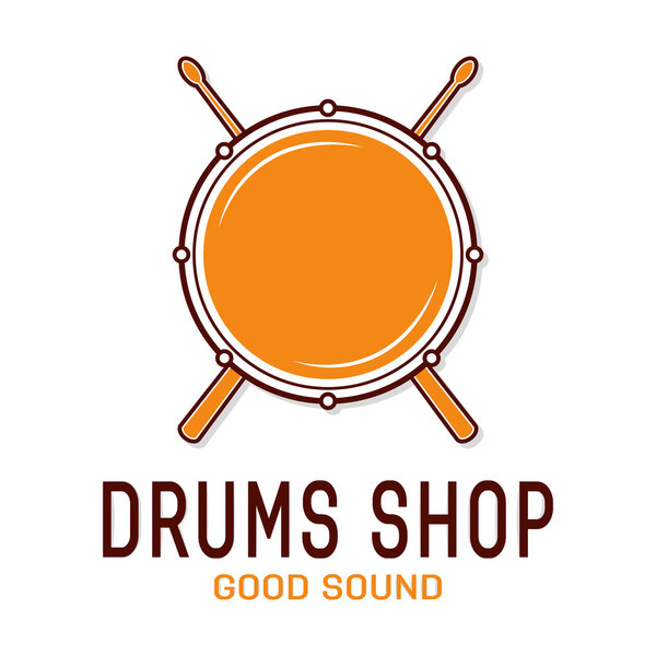 Vector drum icon with sticks. Drum school logo