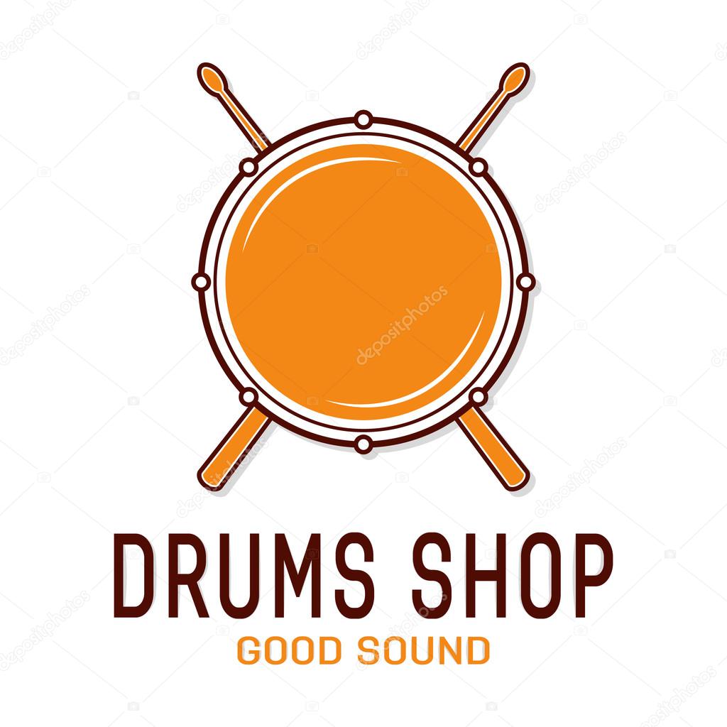 Vector drum icon with sticks. Drum school logo