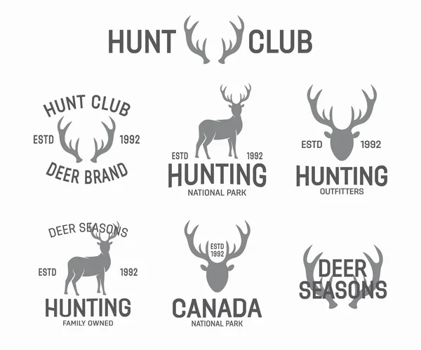 Conjunto de elementos de diseño de logotipo y etiqueta de venado y caza vintage — Archivo Imágenes Vectoriales