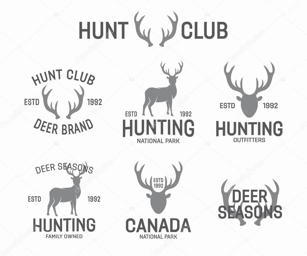 Set of vintage hunting and deer logo and label design elements