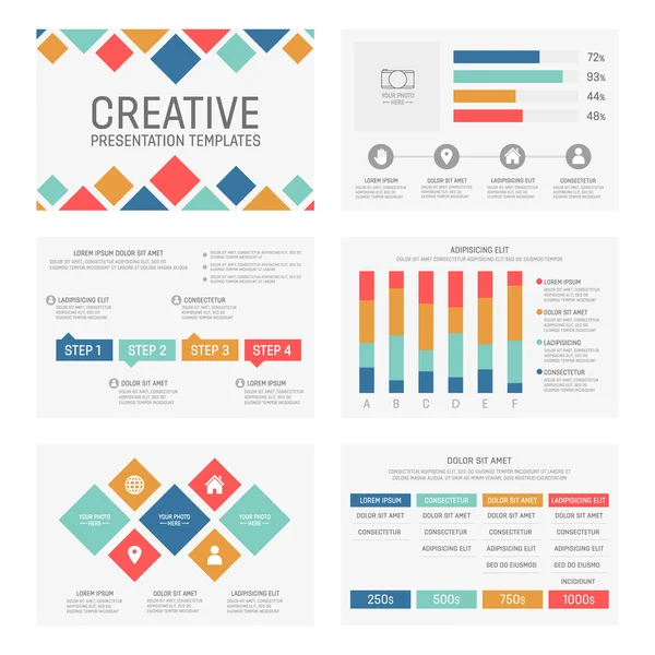 Vector template for multipurpose presentation slides with graphs and charts. Infographic element and symbol icon template. Powerpoint templates and themes. — Stock Vector