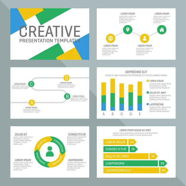 Plantilla vectorial para diapositivas de presentación polivalentes con gráficos y gráficos — Vector de stock