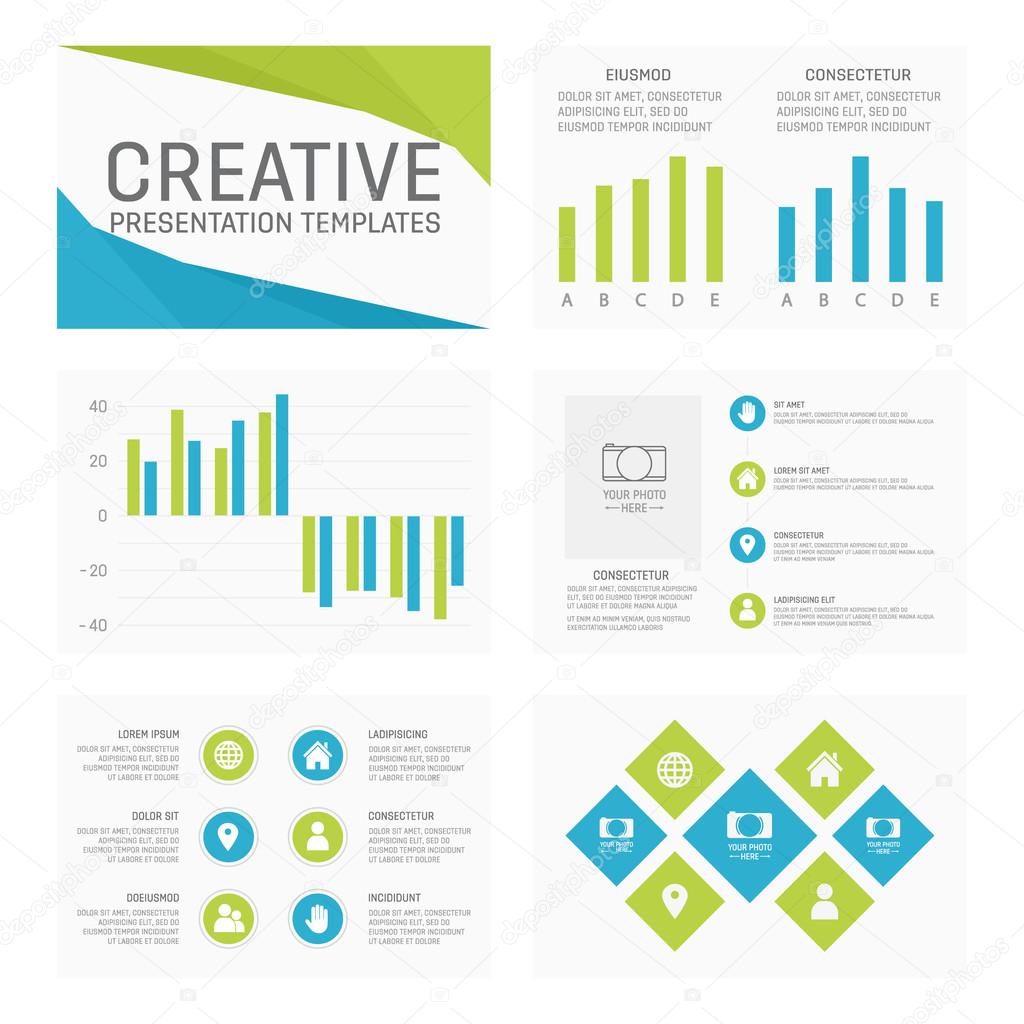 Vector template for multipurpose presentation slides with graphs and charts.