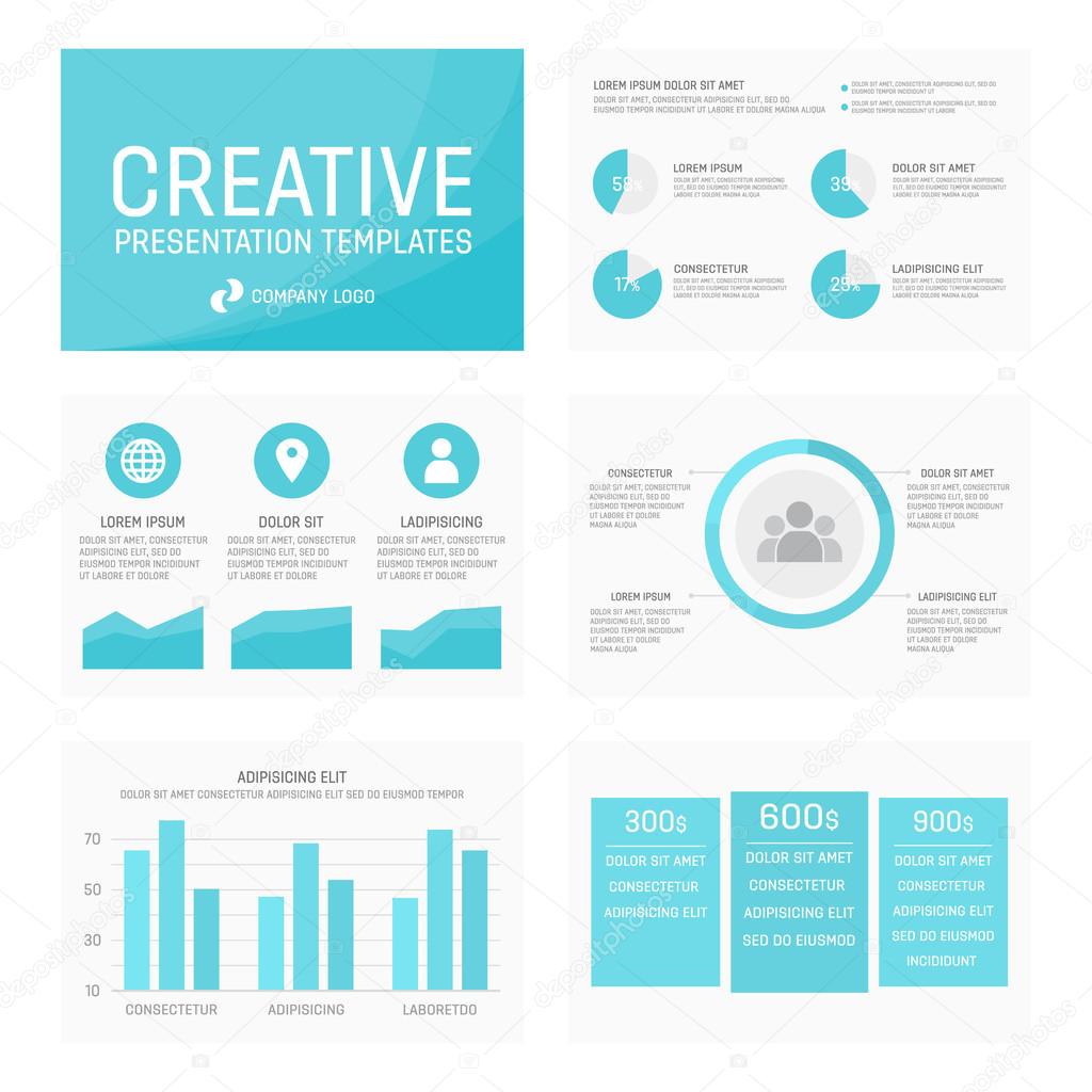 Vector template for multipurpose presentation slides with graphs and charts.