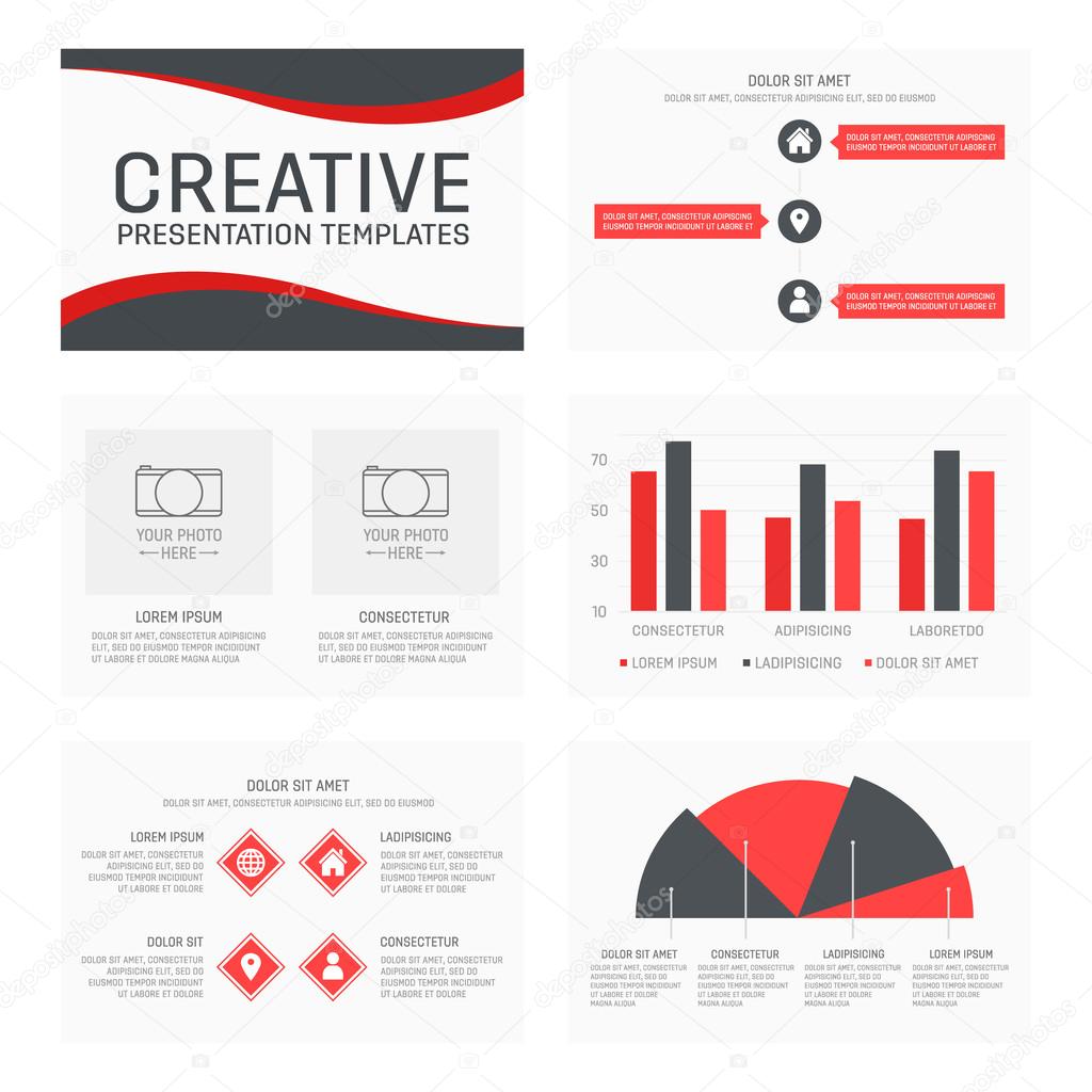 Vector template for multipurpose presentation slides with graphs and charts.