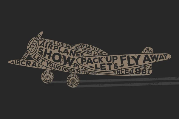 Vintage-Flugzeug mit Kalligraphie. Vintage T-Print Design. T-Shirt-Grafiken. Handgezeichnetes Typografie-Plakat — Stockvektor