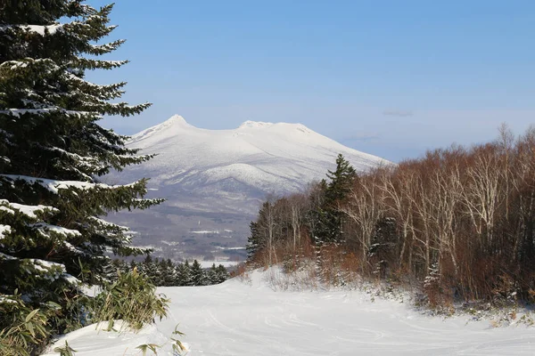 Pista Esquí Vacía Norte Japón Con Montaña Fondo —  Fotos de Stock
