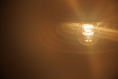 Parlak, parlak, bulanık elektrik ampulü ve sisli bir ön plan.