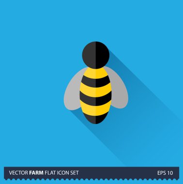 Bal arı vektör düz uzun gölge simgesi mavi arka plan. Çiftlik Icons collection