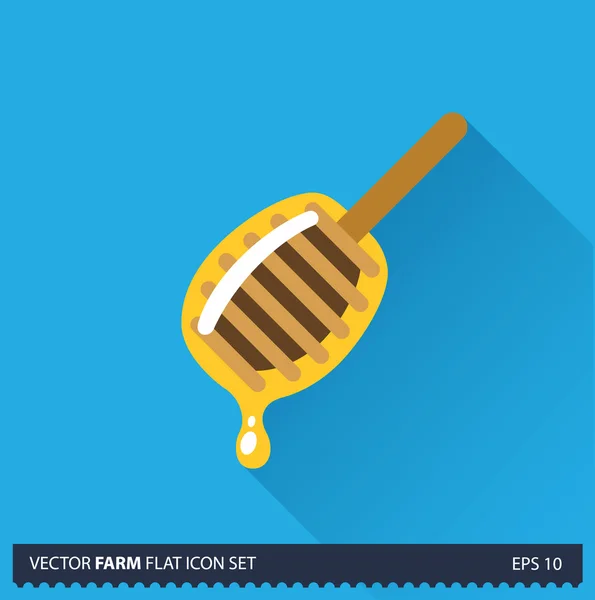 Honey dipper vector plano icono de sombra larga sobre fondo azul. Colección de iconos de granja — Vector de stock