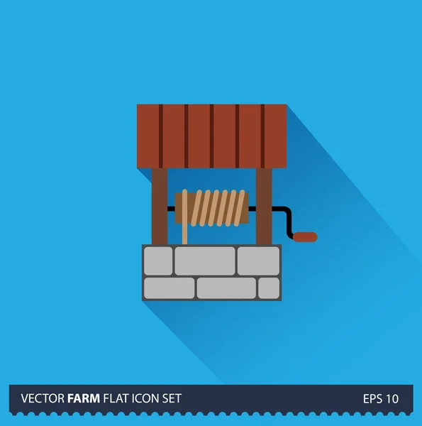 Kút-vektor lakás hosszú árnyék ikon a kék háttér. Farm ikonok gyűjtemény — Stock Vector