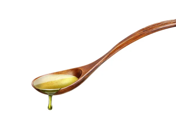 Wooden spoon with olive oil — Stock Photo, Image