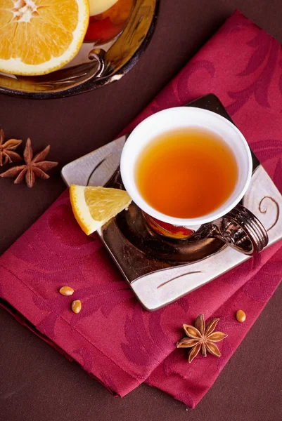 Tea with anise and orange top view. — Stock Photo, Image