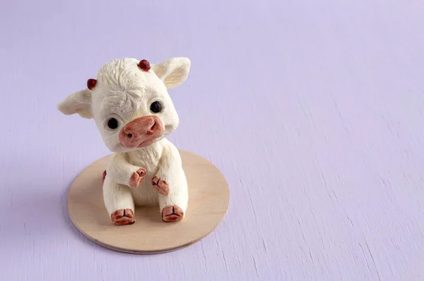 Chocolate Figurine Bull Wooden Backing Symbol Year 2021 Christmas Gift Stock Photo