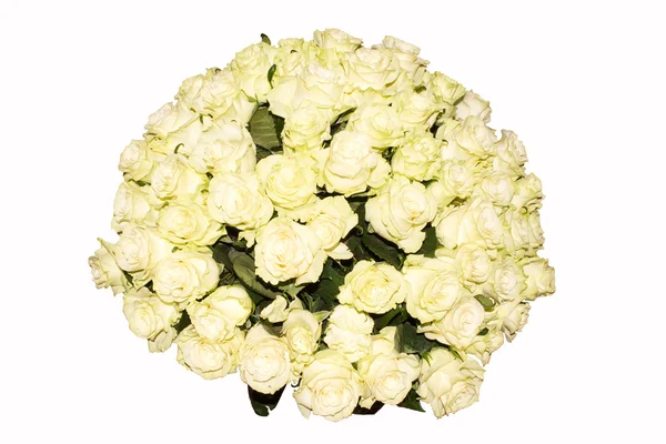 Beau bouquet de roses blanches sur fond blanc pur. Haut — Photo