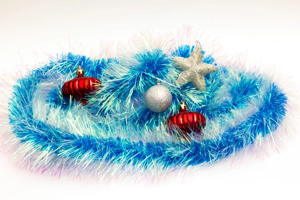 Christmas ornaments, stars, cones, balls, tinsel. — Stock Photo, Image