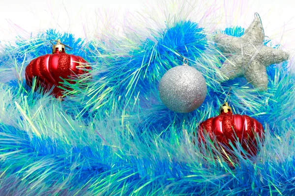 Christmas ornaments, stars, cones, balls, tinsel. — Stock Photo, Image