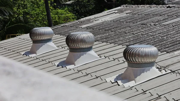 Three Metal Turbine Ventilators Roof Ventilation System Tile Roof Indoor — Stock Photo, Image