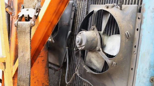 Fan Side Radiator Old Dirty Exhaust Fan Mounted Side Large — Stock Photo, Image