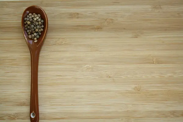 Spice Coriander Ceramic Spoon Space Your Text — Stock Photo, Image