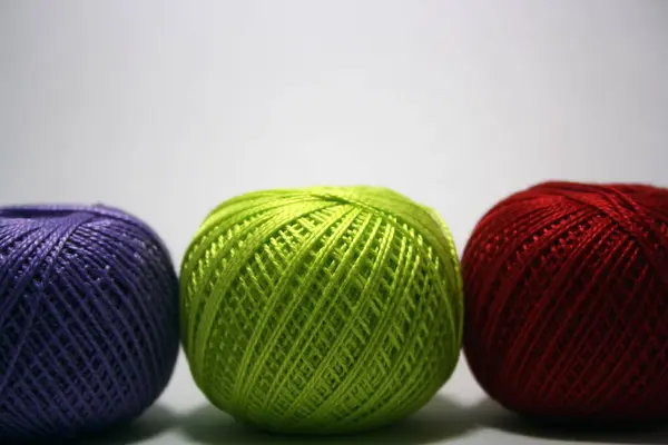 Balls Colored Yarn White Background Space Text — Stock Photo, Image