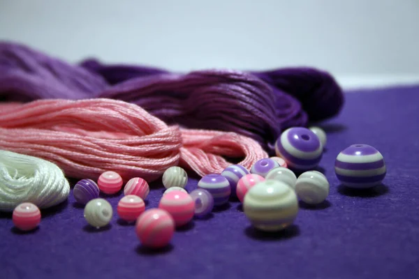 Beads Sewing Threads Embroidery Felt Background Space Text — 스톡 사진