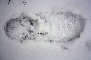 Çamurlu karda ayakkabı izleri. Metin için boşluk.