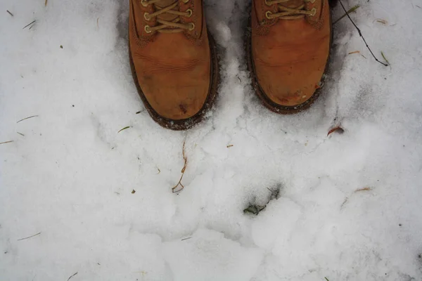 Stövlar Snön Utsikt Uppifrån Plats För Text — Stockfoto