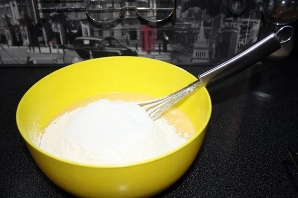 Reciepe Sequence Sponge Cake Baking Preparation Space — Stock Photo, Image