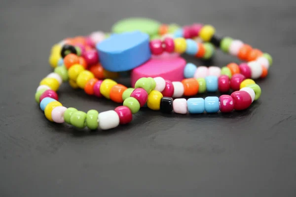 Bracelet Made Beads Black Background Space Text — Stock Photo, Image