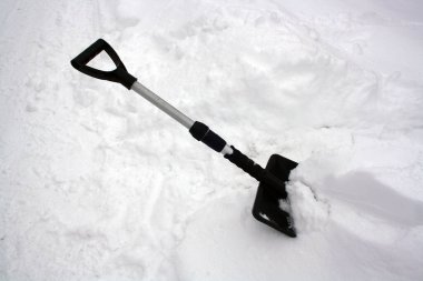 Beyaz tüylü karlı siyah bir kürek. Metin için arkaplan.