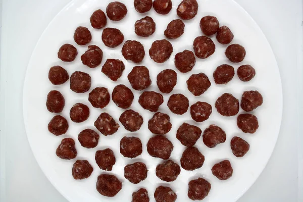 Pequeñas Albóndigas Carne Molida Cerdo Plato Blanco — Foto de Stock