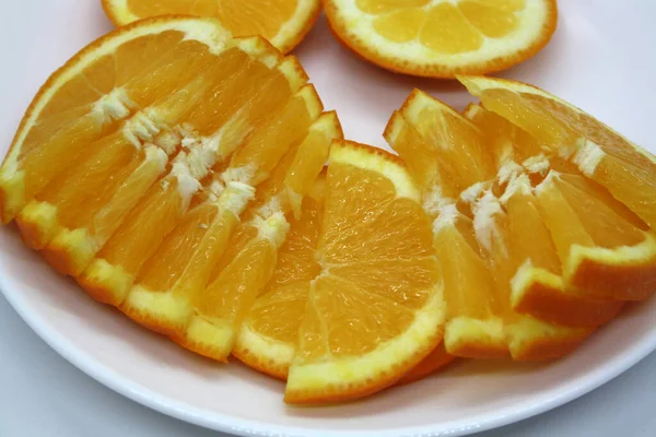 Juicy Orange Slices White Background Vitamin Space Text — Stock Photo, Image