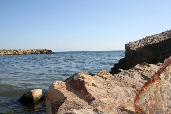Black Sea Beautiful Sea Horizon Blue Water Rocks Natural Photophone — Stock Photo, Image