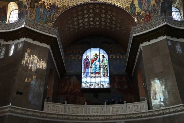 Deesis Een Glas Loodraam Sint Nicolaaskerk Kronstadt Sint Petersburg — Stockfoto