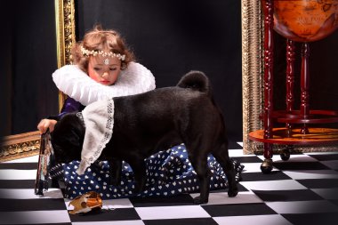 Baby with a fan and a dog in the crown clipart