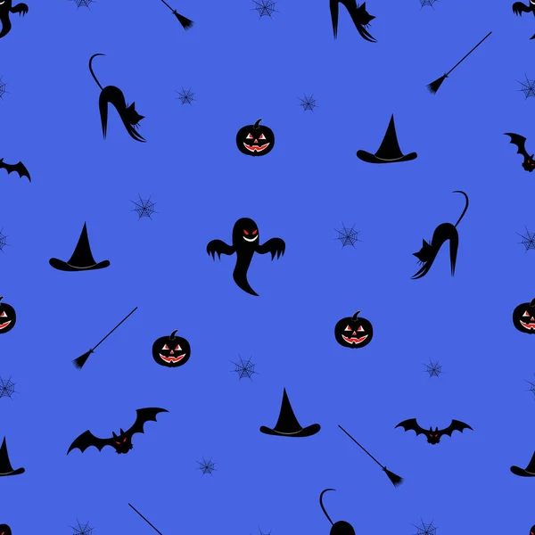 Patrón Sin Costura Halloween Con Calabaza Fantasma Sombrero Bruja — Vector de stock