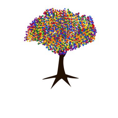 Renkli yapraklı bir ağaç çizimi
