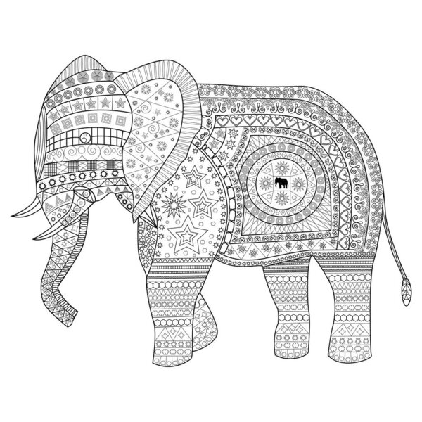 Anti Stress for adults and children. Ornament elephant. Vector illustration.