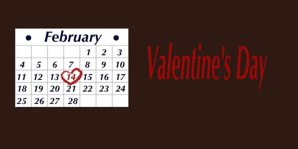 Valentine Day Design Realistic Calendar Focus February Festive Banner Web — Stock Vector