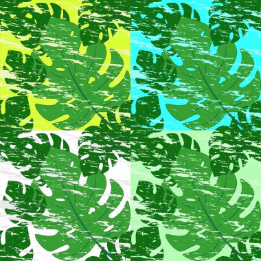 Geriye dönük tropikal yapraklı bir desen seti. Vektör illüstrasyonu. 