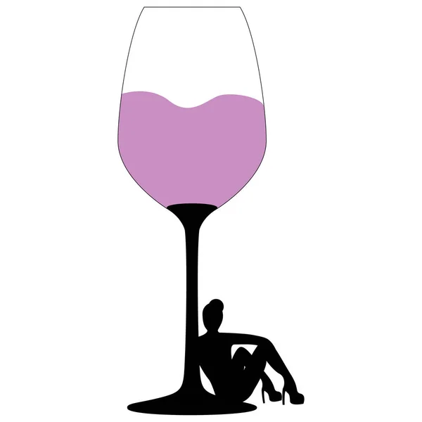 Mujer Del Contorno Junto Copas Vino Concepto Amantes Del Vino — Vector de stock