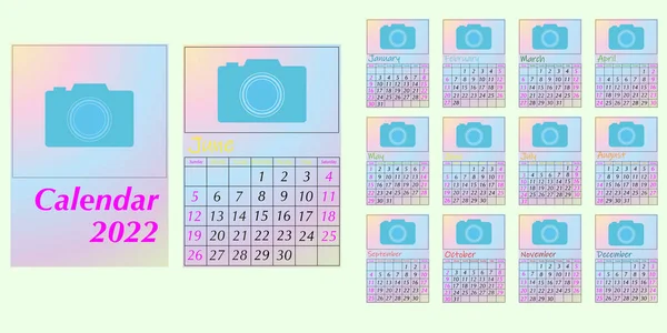 Calendario Brillante Para 2022 Donde Puede Agregar Sus Propias Fotos — Vector de stock