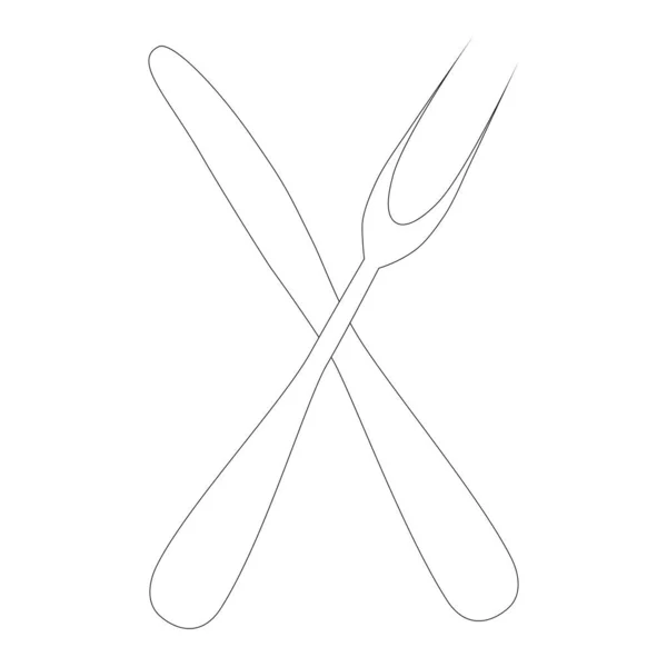 Векторный Рисунок Вилки Ножа Перекрестке Черном Белом Белом Изолированном Фоне — стоковый вектор
